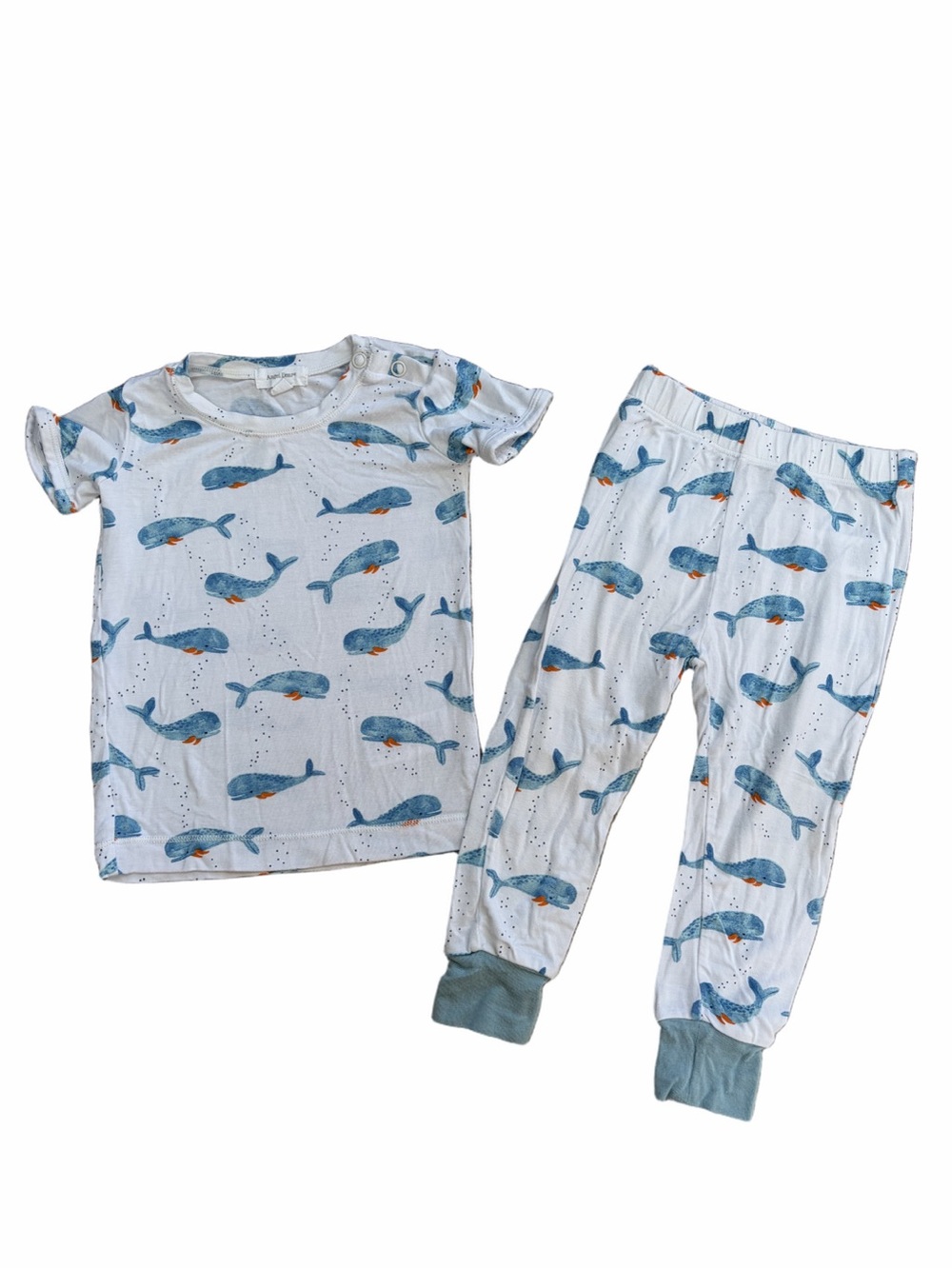 Angel Dear Size 18-24 Months White Blue Whales Short Sleeve Bamboo Pajamas Set